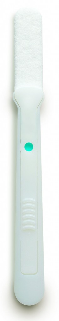 Image of a single blue dotted Oral Eze device